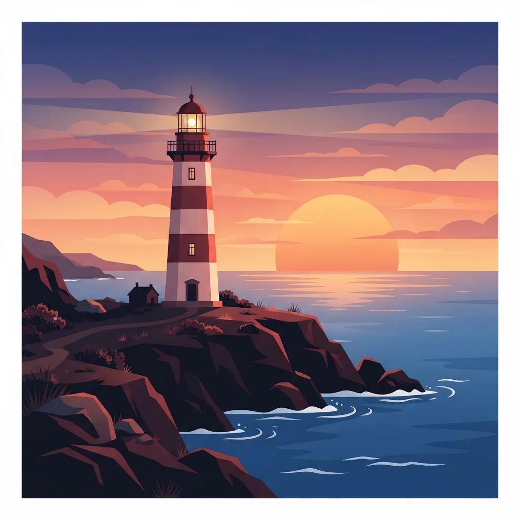 Generated with Gemini 3.1 Flash Lite Image: a flat illustration of a lighthouse at sunset